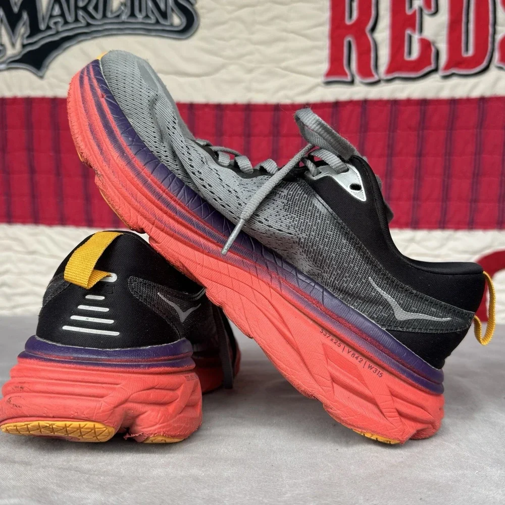 Size 8d - Hoka One One Bondi 8 Grey Black White Red‎ Men's Shoes
